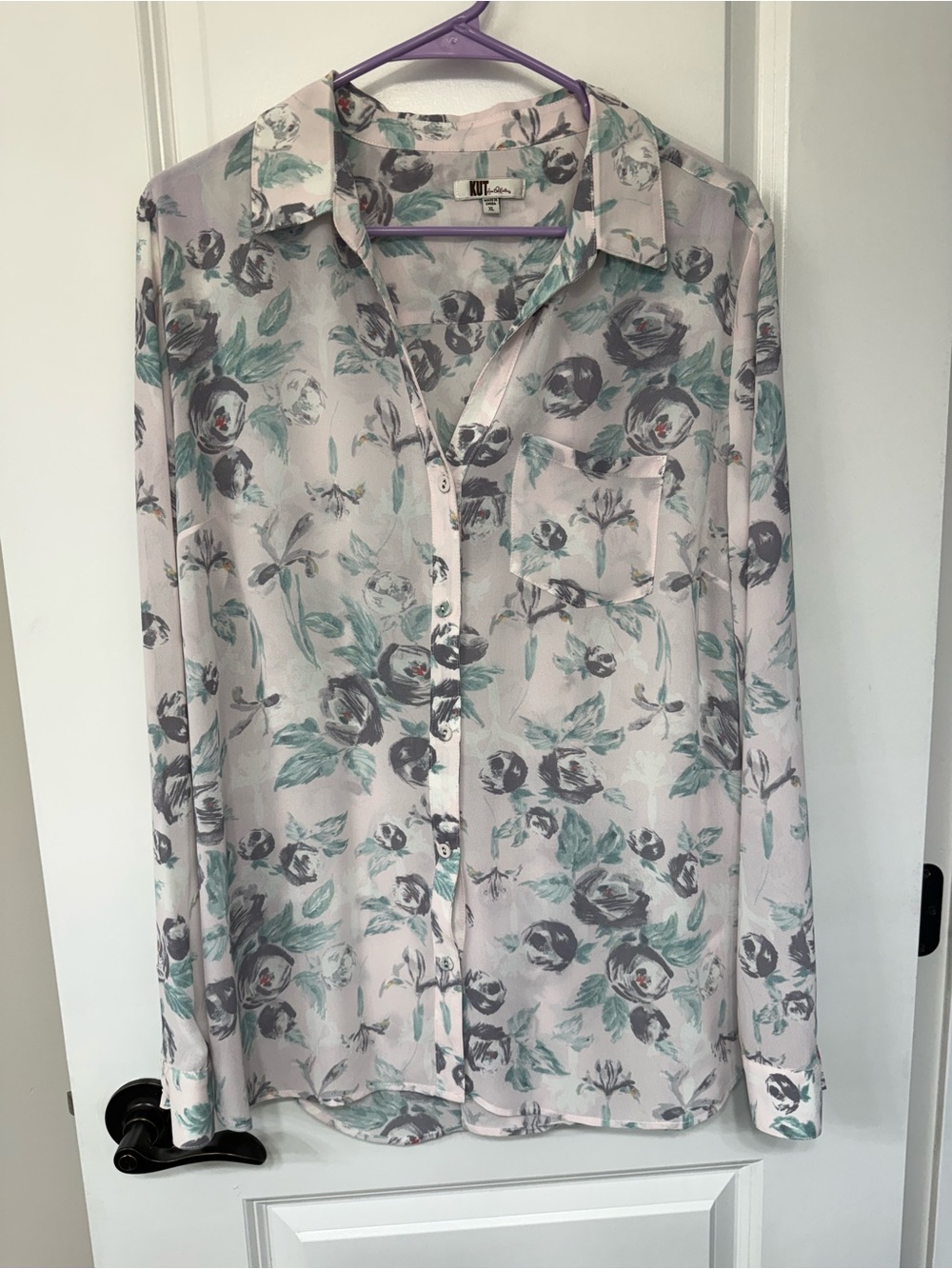 Kut from the Kloth Floral Button-Up Shirt, Size XL